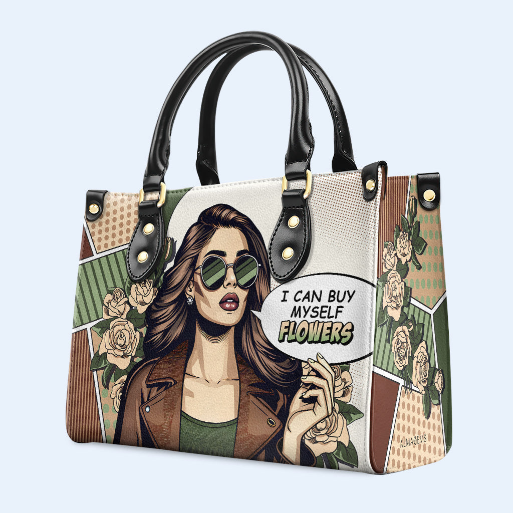 Ich kann mir Blumen kaufen - Personalisierte Lederhandtasche - buyf02