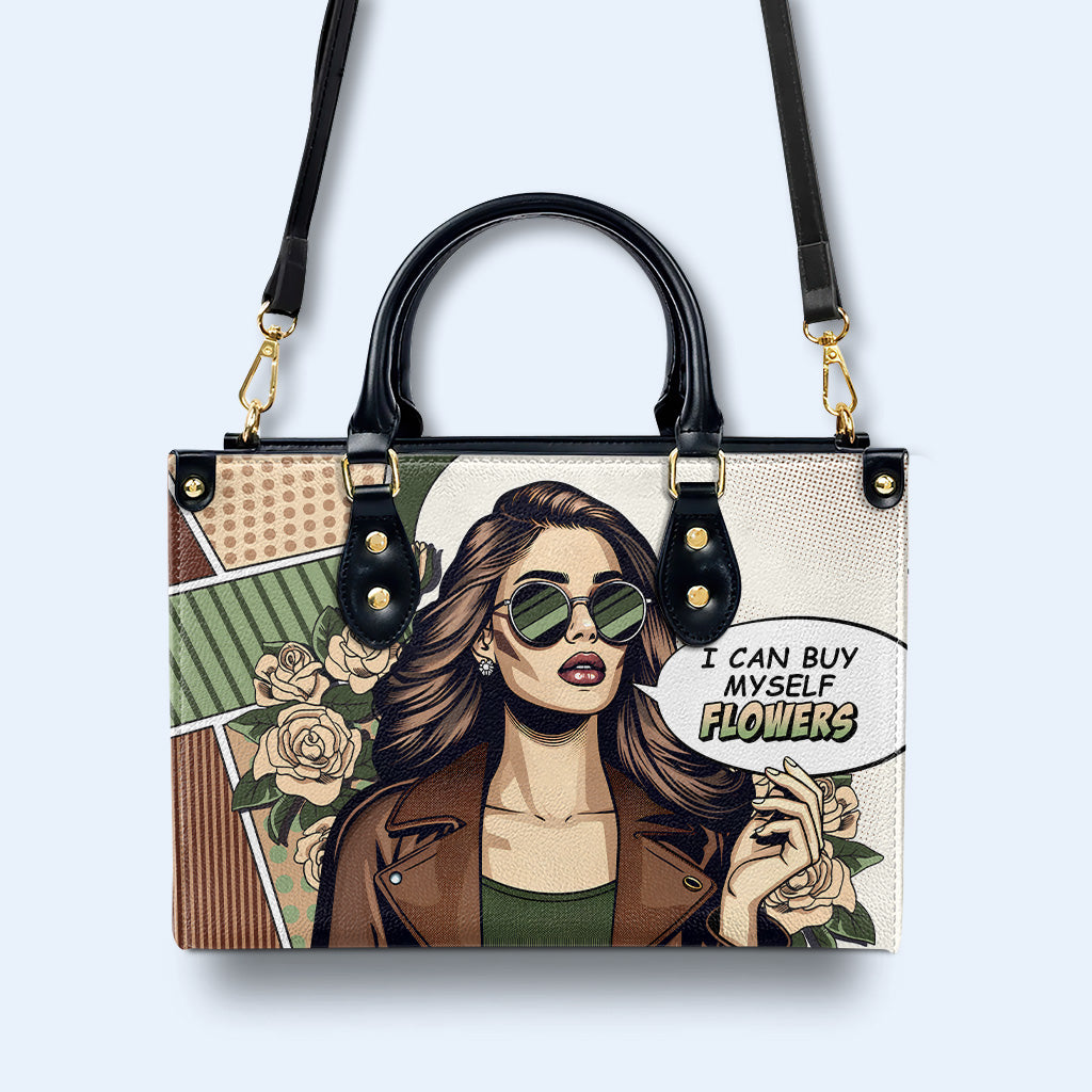 Ich kann mir Blumen kaufen - Personalisierte Lederhandtasche - buyf02
