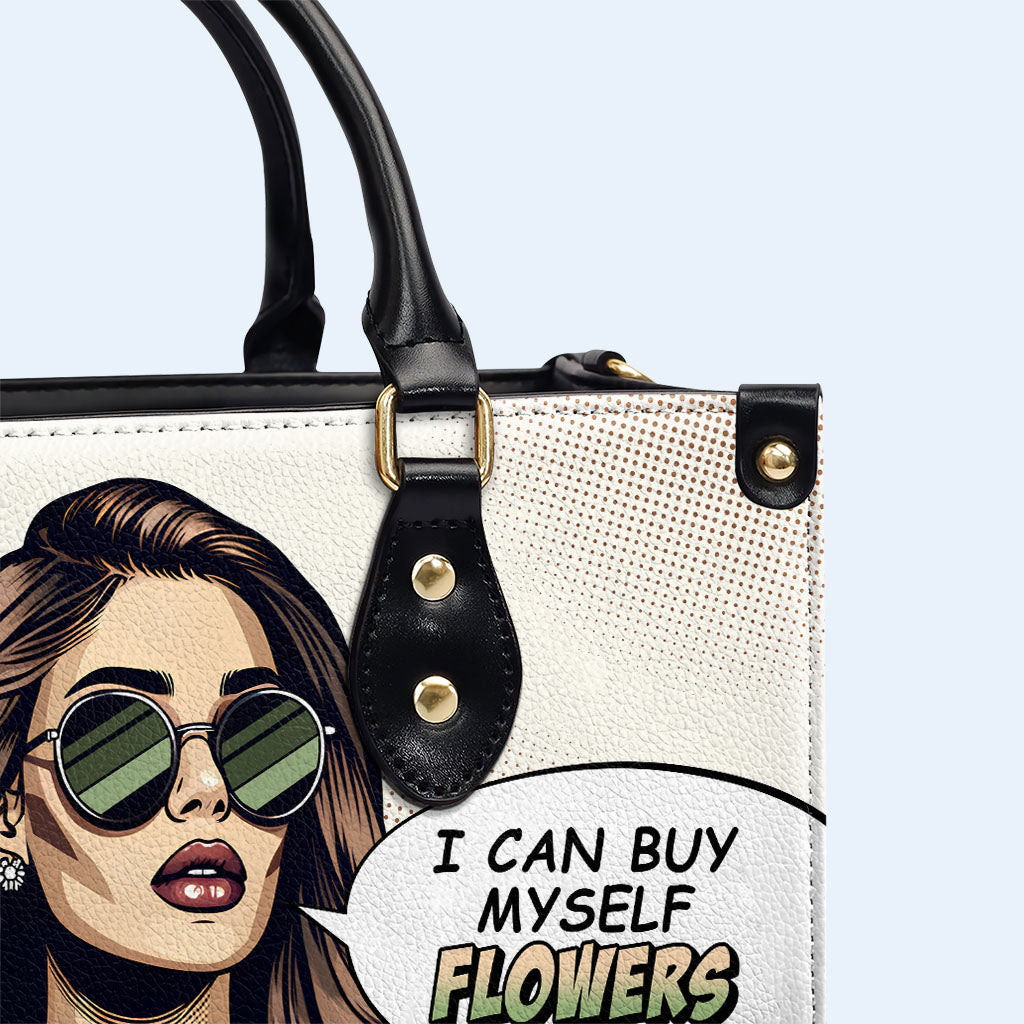 Ich kann mir Blumen kaufen - Personalisierte Lederhandtasche - buyf02