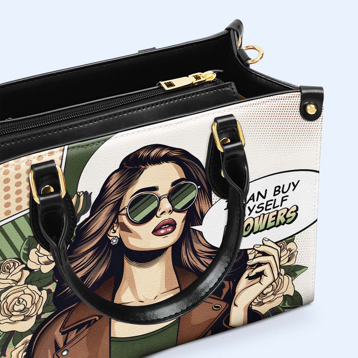 Ich kann mir Blumen kaufen - Personalisierte Lederhandtasche - buyf02