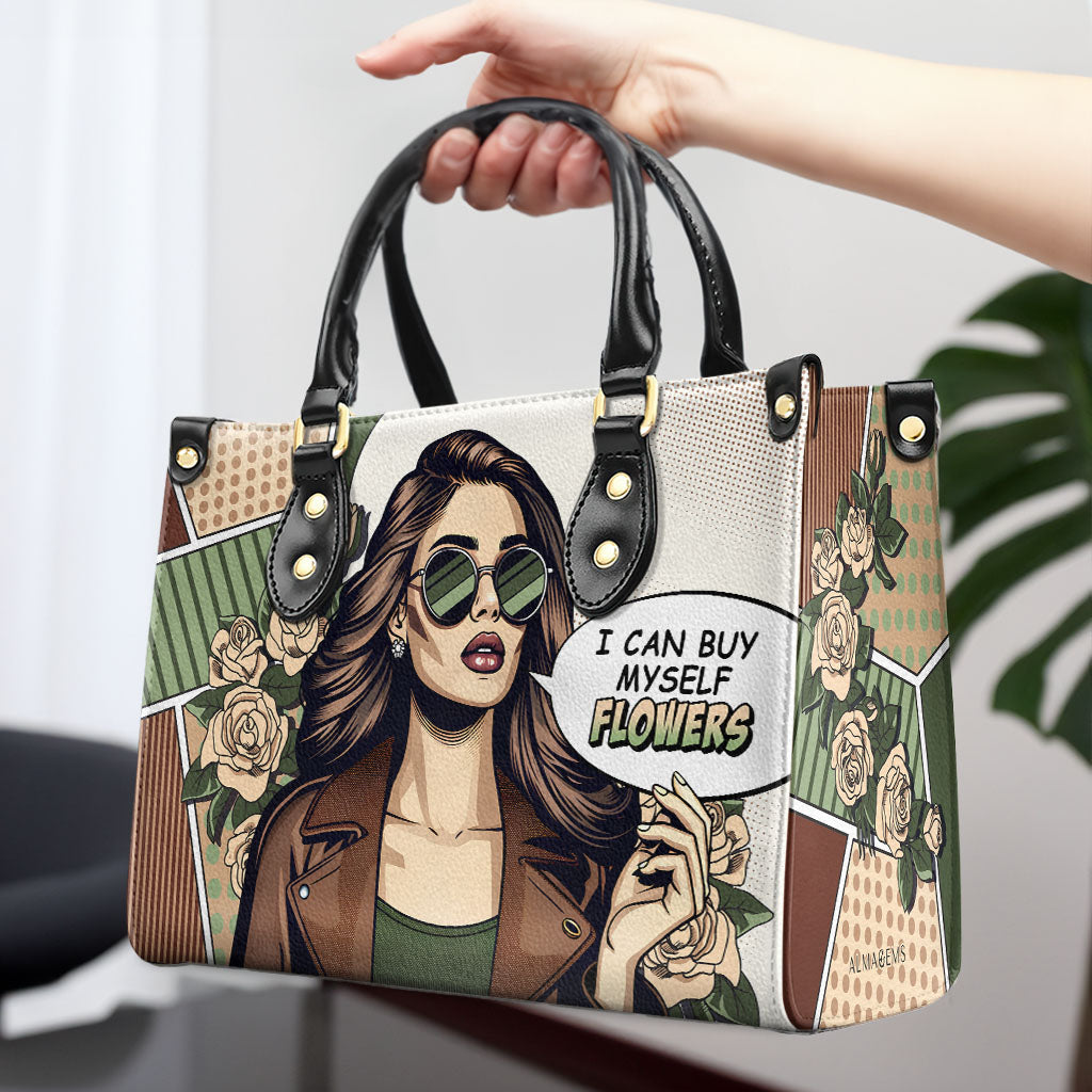 Ich kann mir Blumen kaufen - Personalisierte Lederhandtasche - buyf02