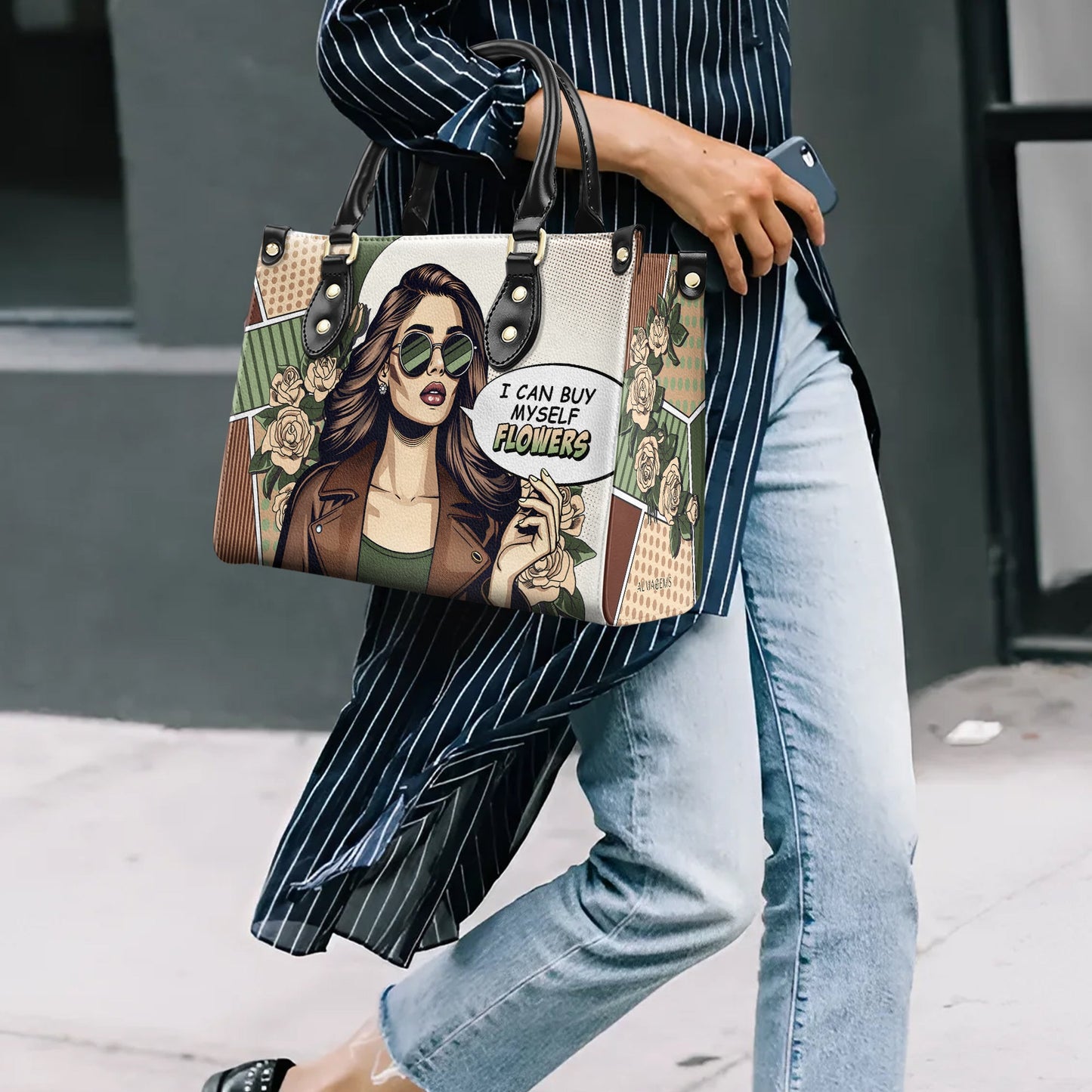 Ich kann mir Blumen kaufen - Personalisierte Lederhandtasche - buyf02