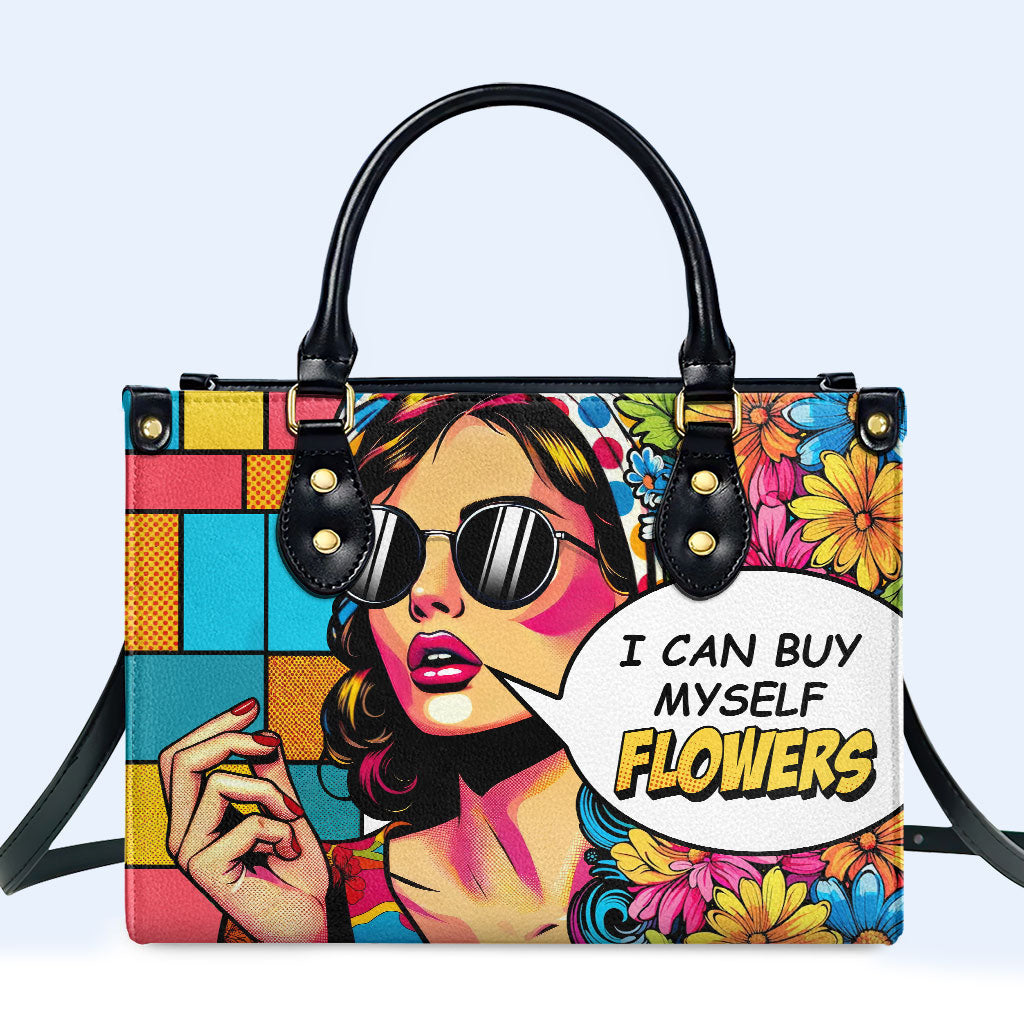 Ich kann mir Blumen kaufen - Personalisierte Lederhandtasche - buyf07