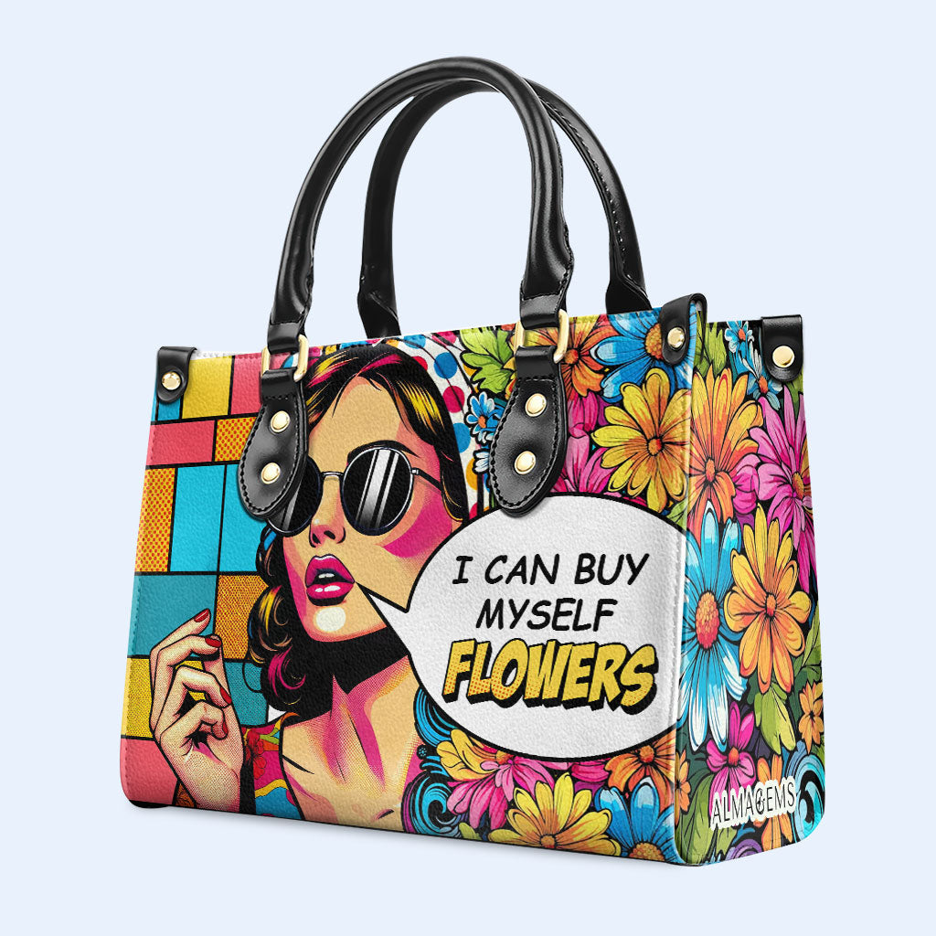 Ich kann mir Blumen kaufen - Personalisierte Lederhandtasche - buyf07