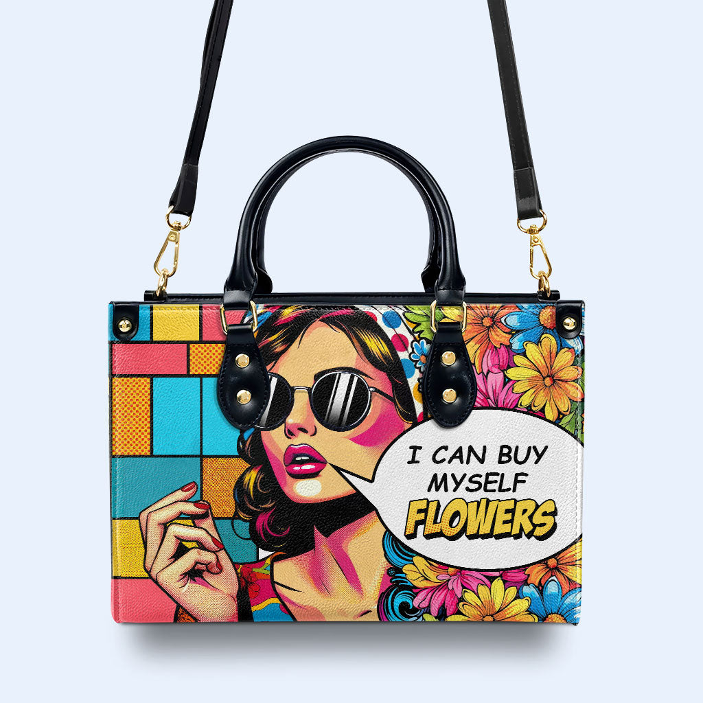 Ich kann mir Blumen kaufen - Personalisierte Lederhandtasche - buyf07