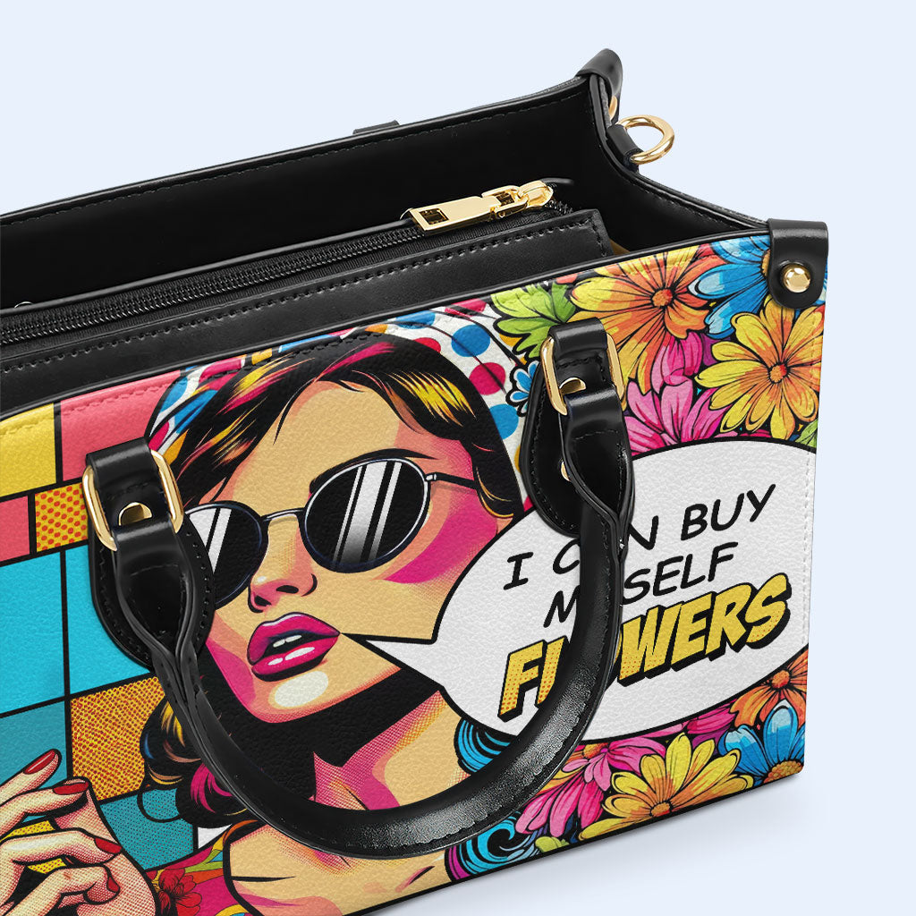 Ich kann mir Blumen kaufen - Personalisierte Lederhandtasche - buyf07