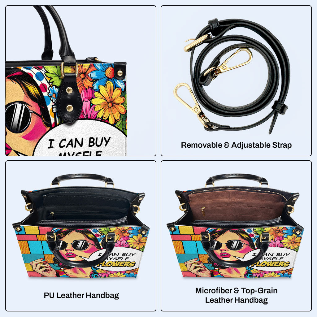 Ich kann mir Blumen kaufen - Personalisierte Lederhandtasche - buyf07