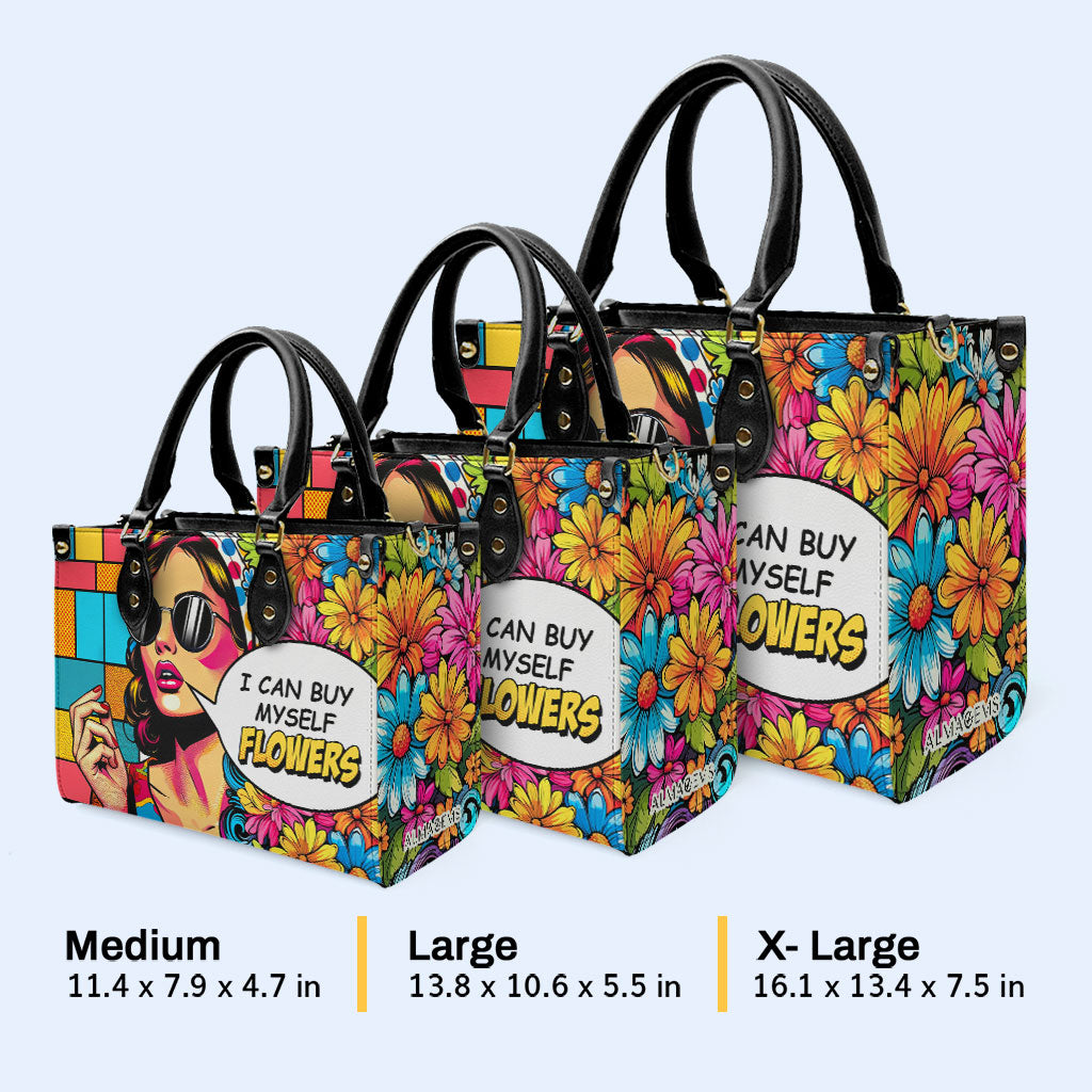 Ich kann mir Blumen kaufen - Personalisierte Lederhandtasche - buyf07