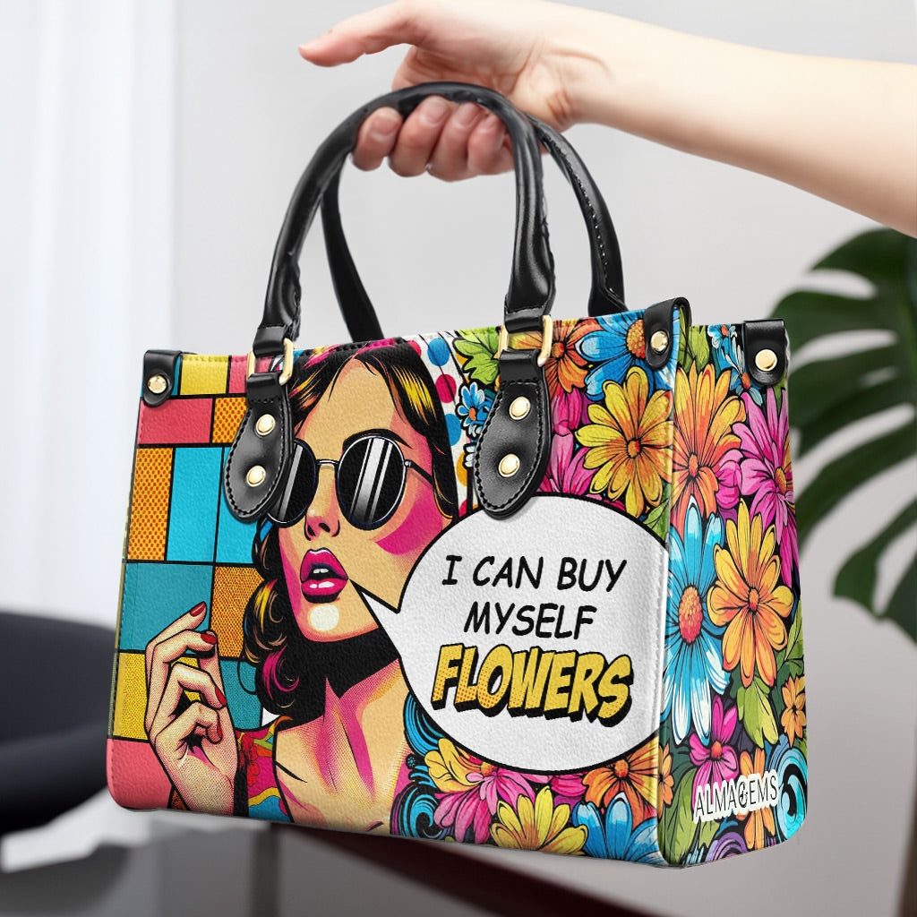 Ich kann mir Blumen kaufen - Personalisierte Lederhandtasche - buyf07
