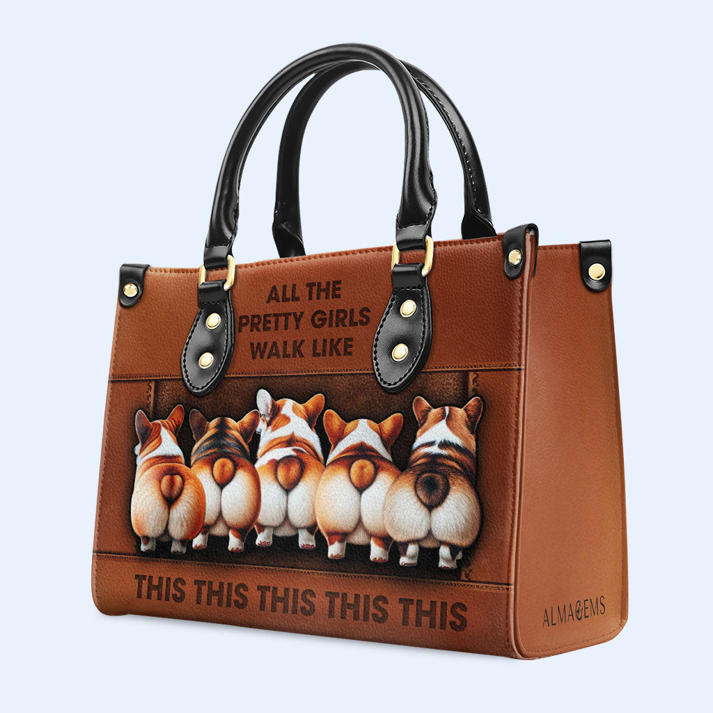 Corgi Walk - Personalisierte Lederhandtasche - corgiwalk01