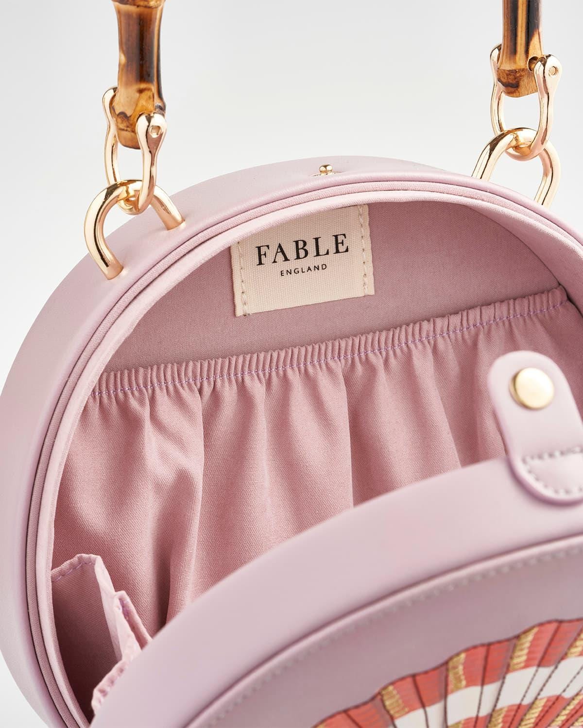 Lila Bambus-Tasche mit Henkel und Muschelstickerei