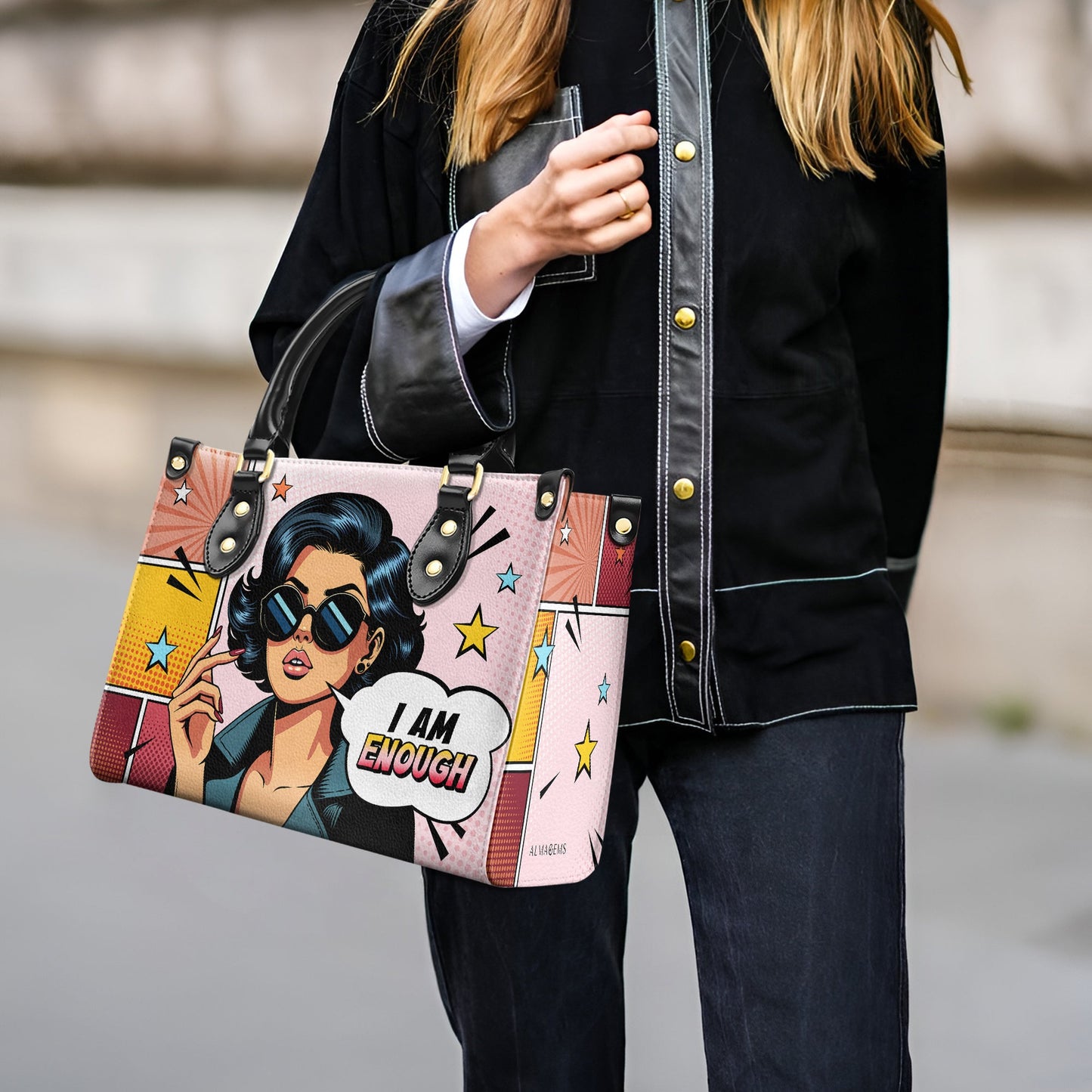 Ich bin genug - Personalisierte Lederhandtasche - enough03