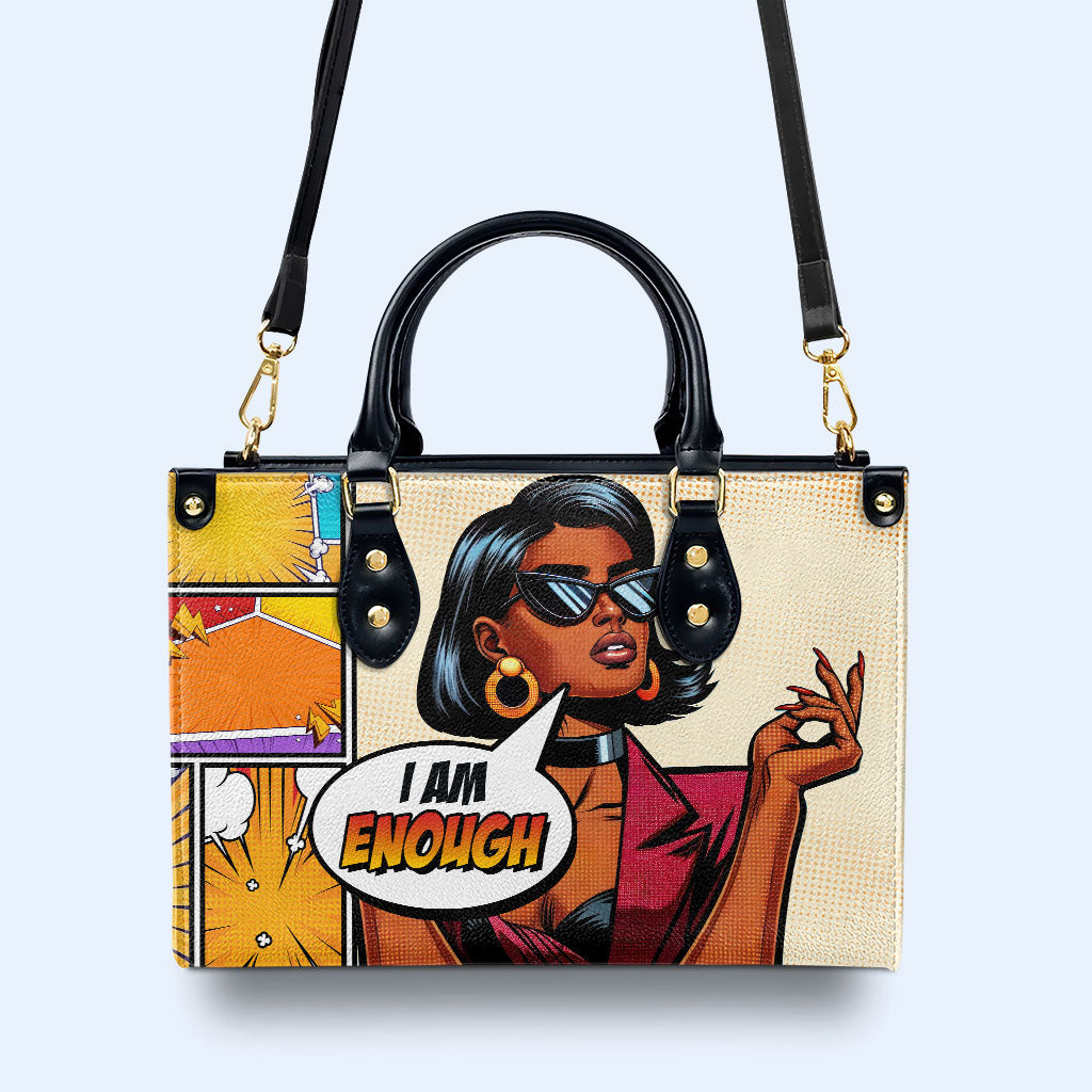 Ich bin genug - Personalisierte Lederhandtasche - enough06