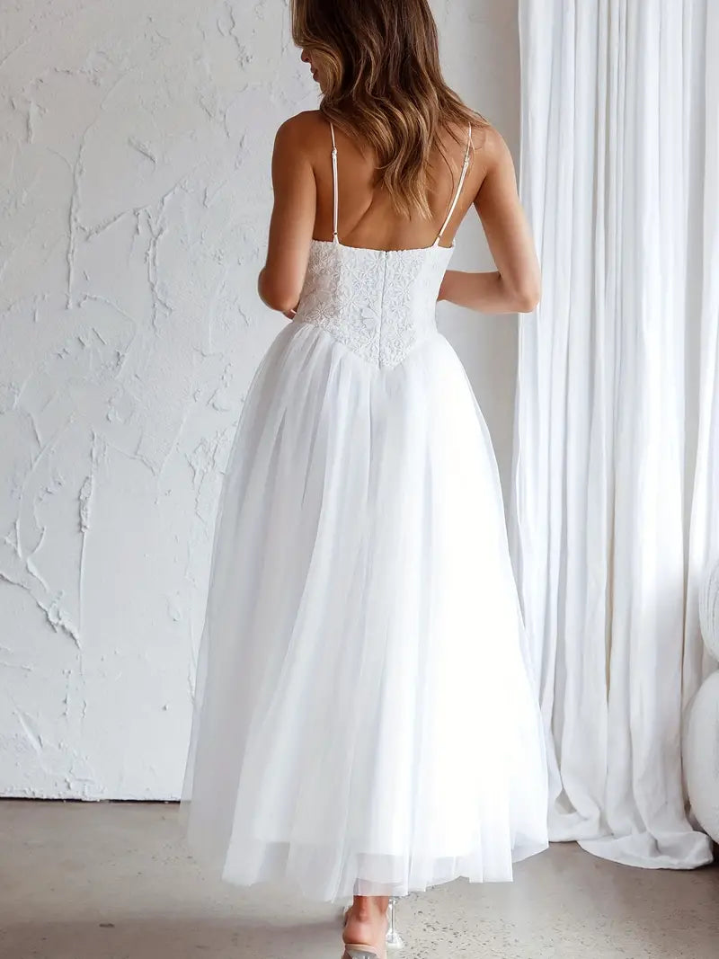 Boho Floral Lace Jacquard Cami Wedding Dress