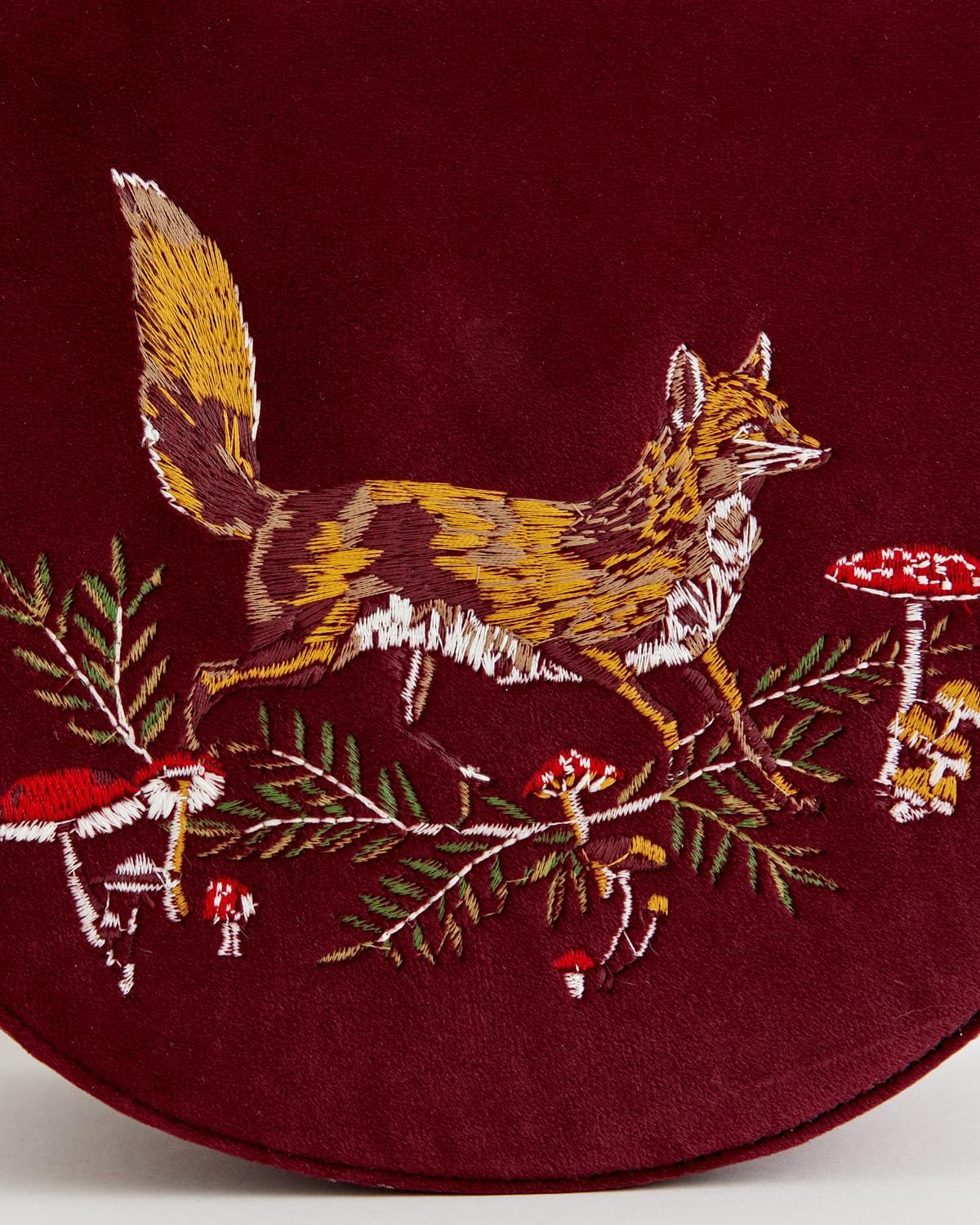 Satteltasche aus Samt mit Stickerei „Fox & Mushroom“ – Rote Johannisbeere
