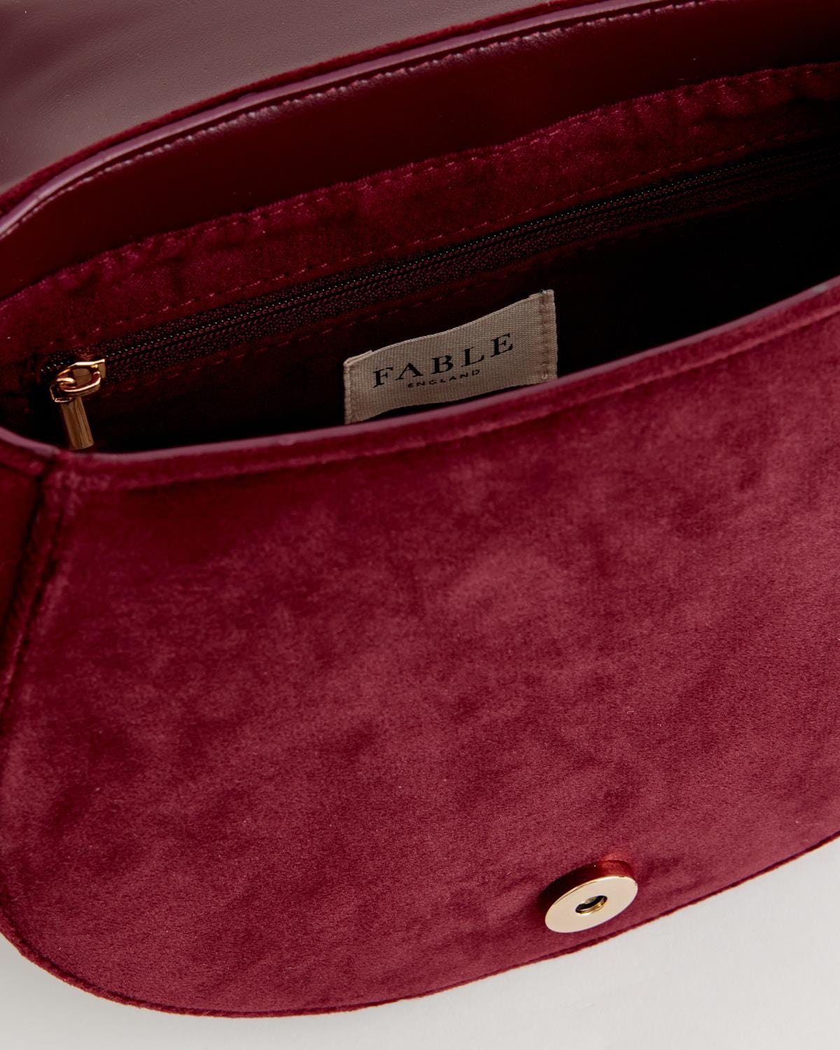 Satteltasche aus Samt mit Stickerei „Fox & Mushroom“ – Rote Johannisbeere
