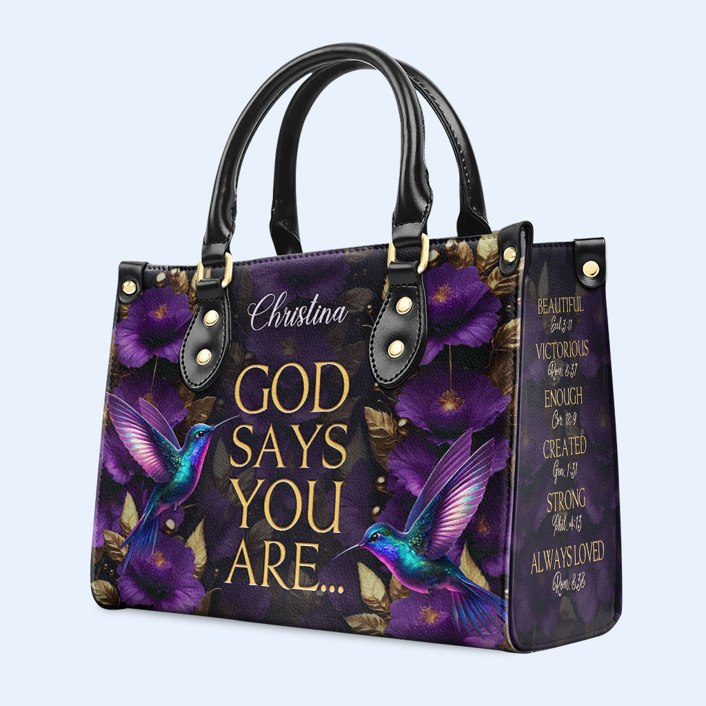Gott sagt, du bist - Kolibris - Personalisierte Lederhandtasche - hmb_you_are_1 ag30