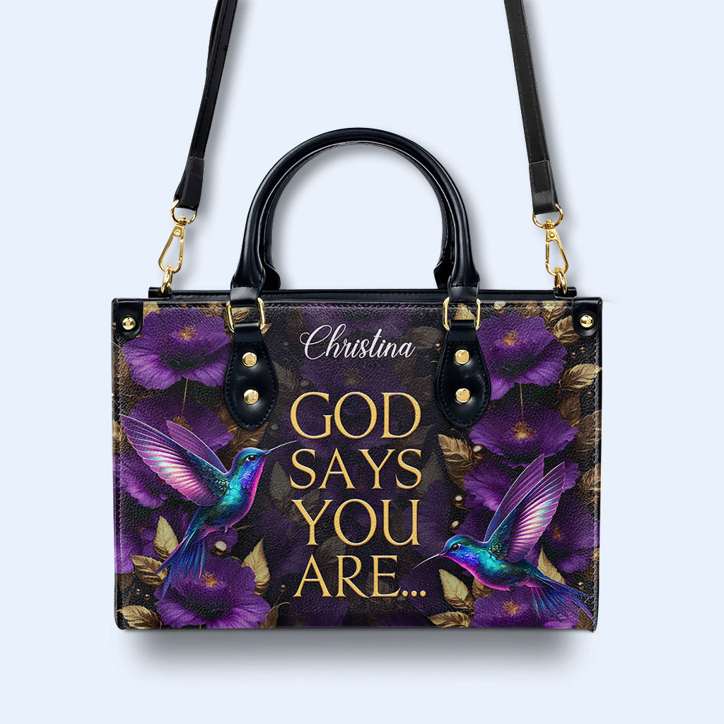 Gott sagt, du bist - Kolibris - Personalisierte Lederhandtasche - hmb_you_are_1 ag30