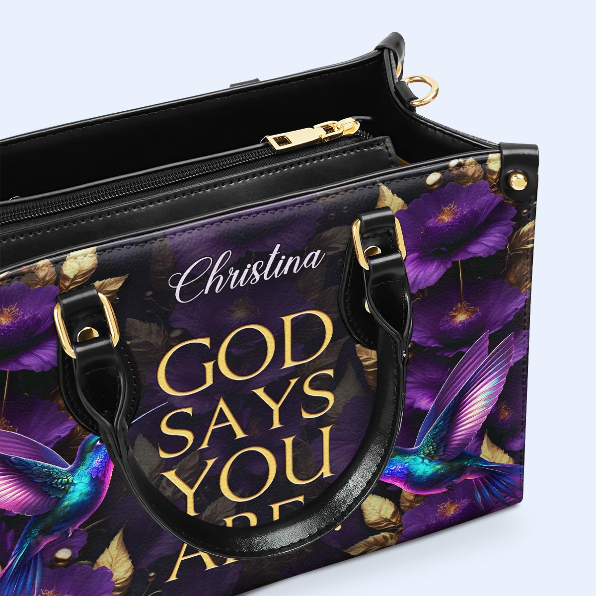 Gott sagt, du bist - Kolibris - Personalisierte Lederhandtasche - hmb_you_are_1 ag30
