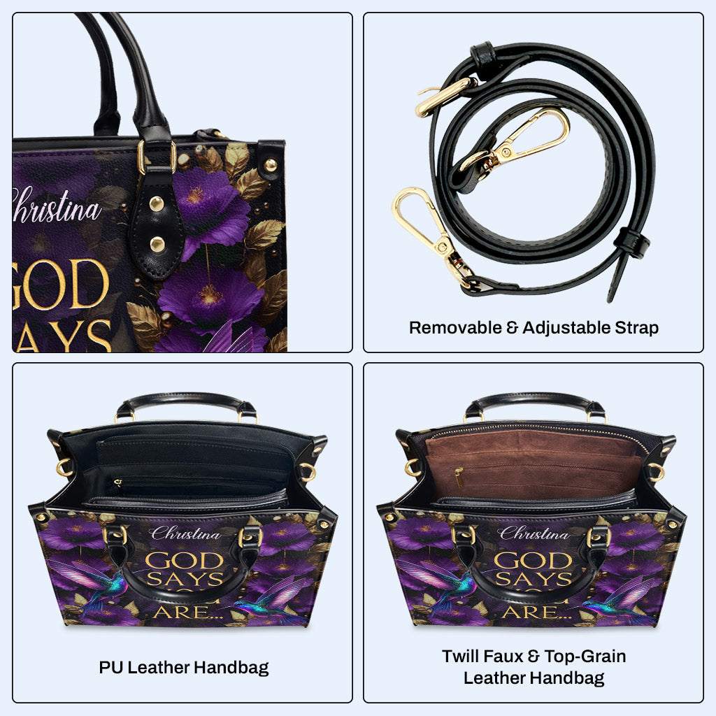 Gott sagt, du bist - Kolibris - Personalisierte Lederhandtasche - hmb_you_are_1 ag30
