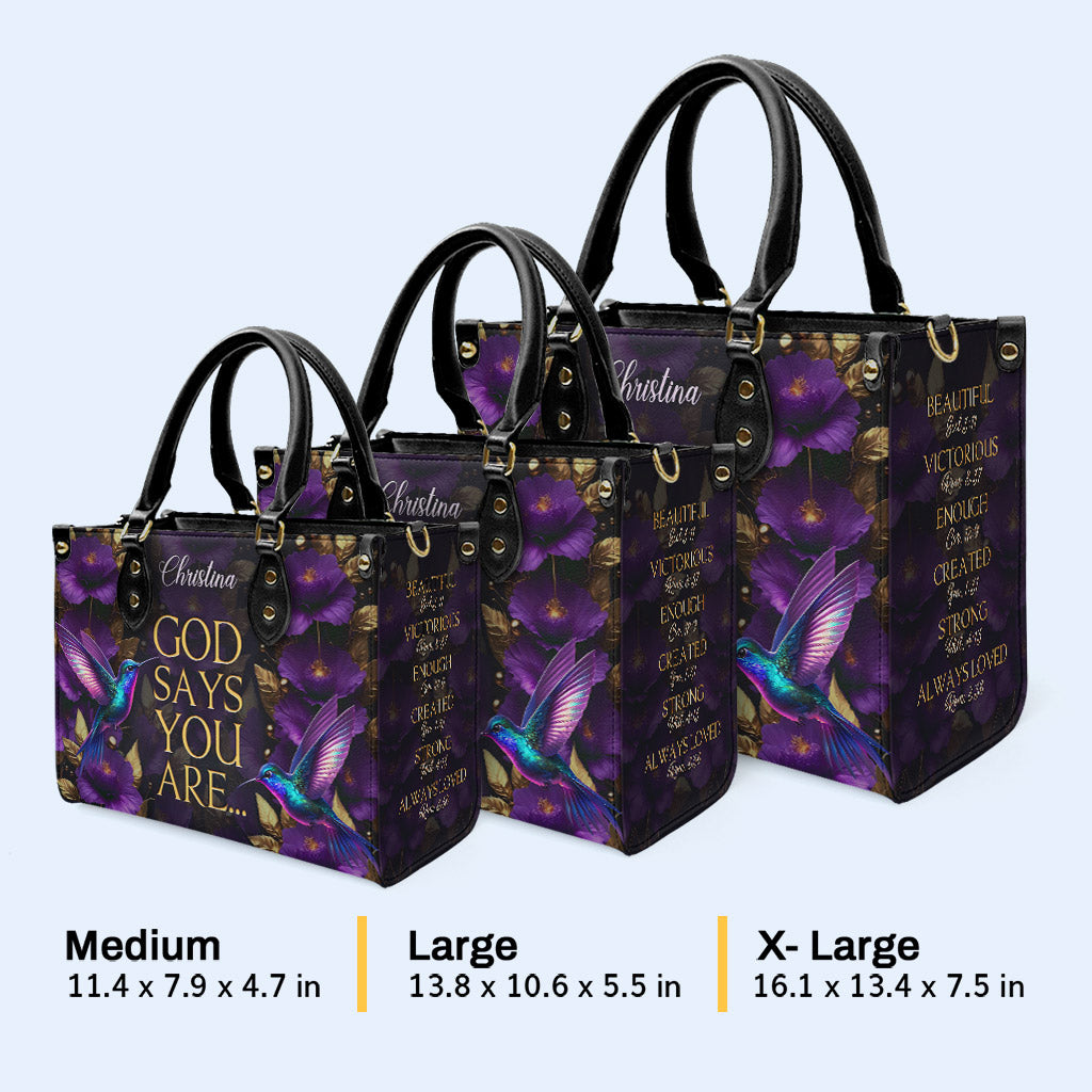Gott sagt, du bist - Kolibris - Personalisierte Lederhandtasche - hmb_you_are_1 ag30