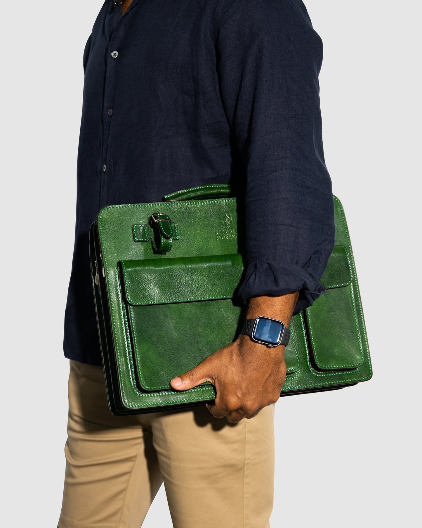 Munich Green - Aktentasche aus Leder mit zwei Fächern