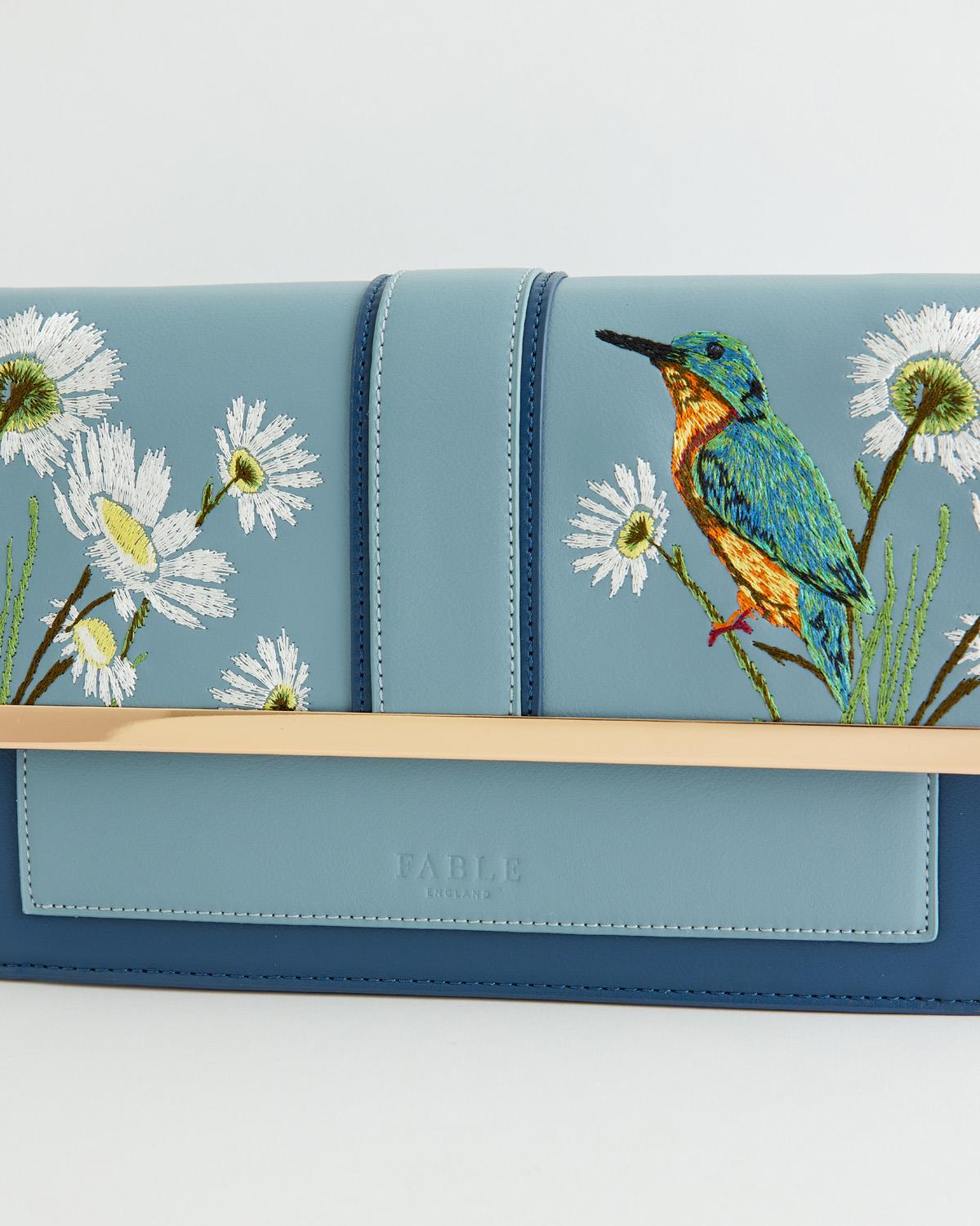 Embroidered Kingfisher Blue Cross Body Bag