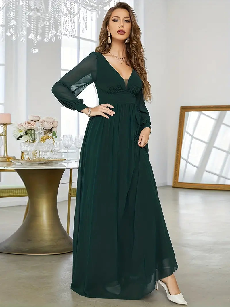 Solid V-neck Bridesmaid Dress