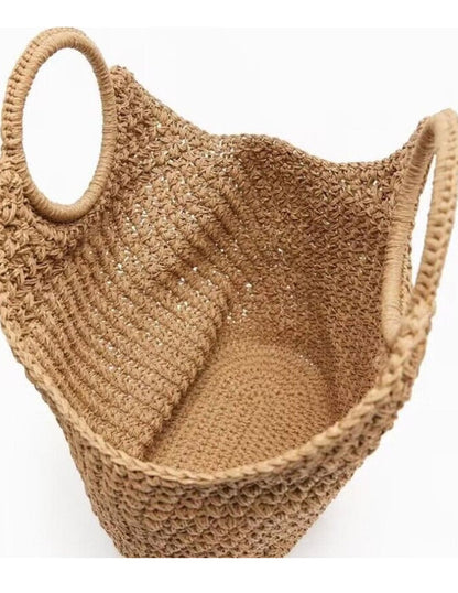 Khaki Straw Cross Basket Bag