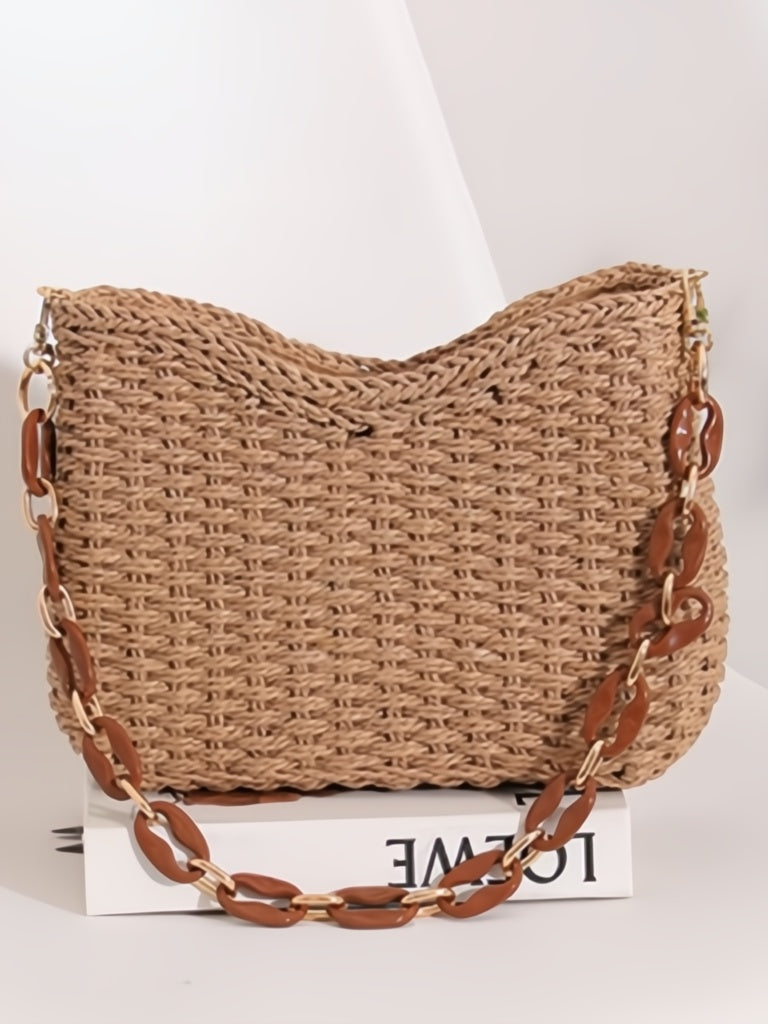 Square Chain Straw Bag