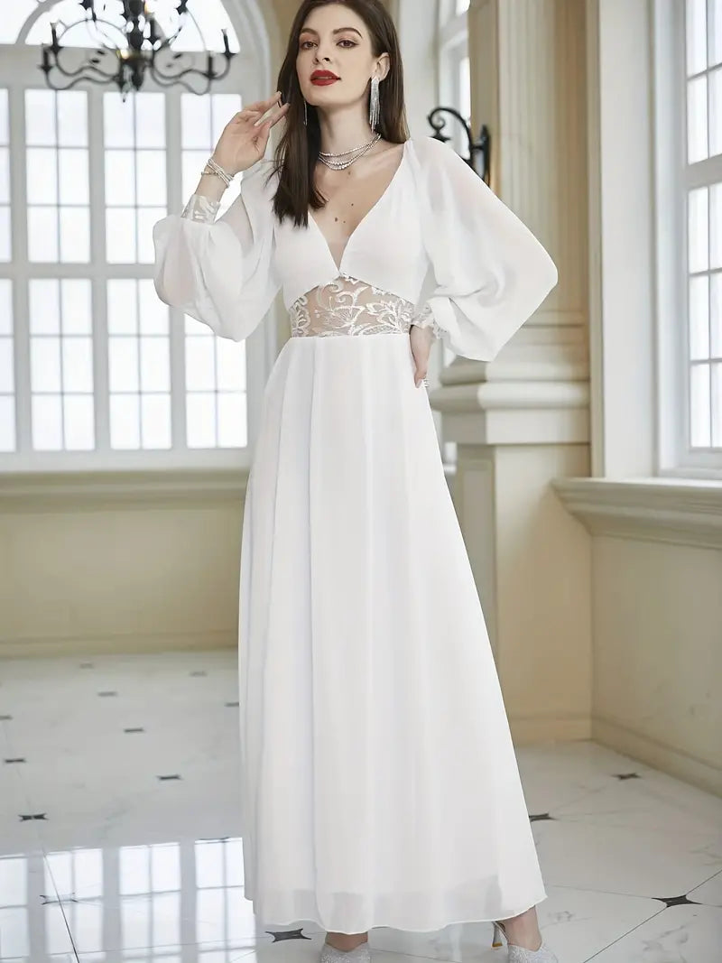 Contrast Lace V-neck Wedding Dress