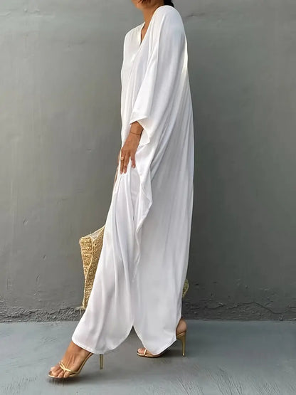 Solid V Neck Cover Up Dress