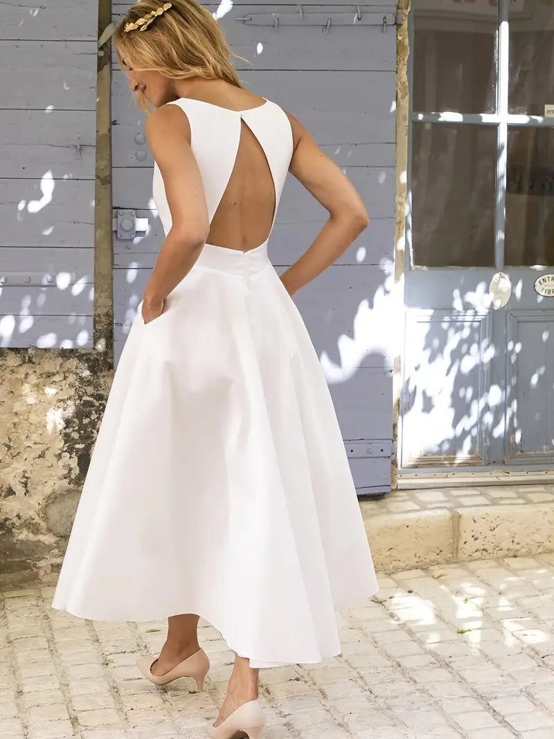 Solid V Neck Elegant Bridesmaid Dress