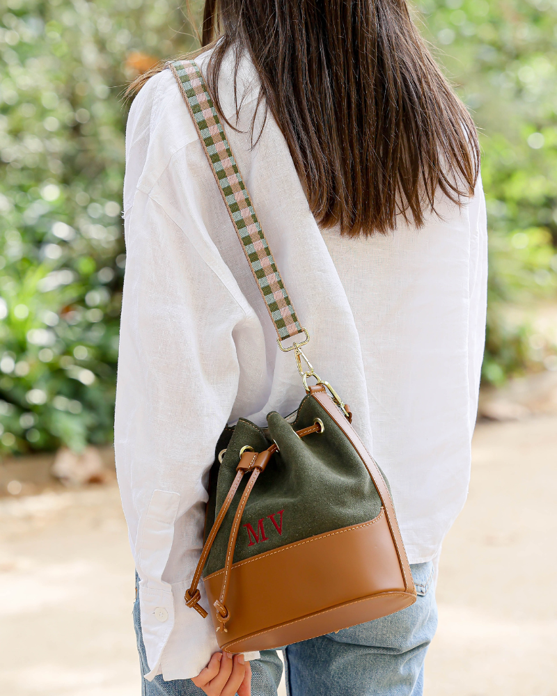 Carmina mini bouler bag in green khaki suede