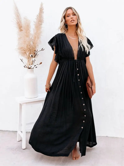 Pleated Plunging Dress