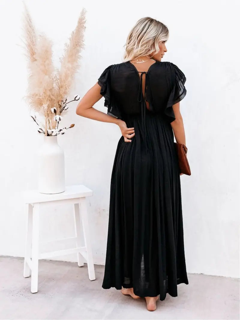 Pleated Plunging Dress