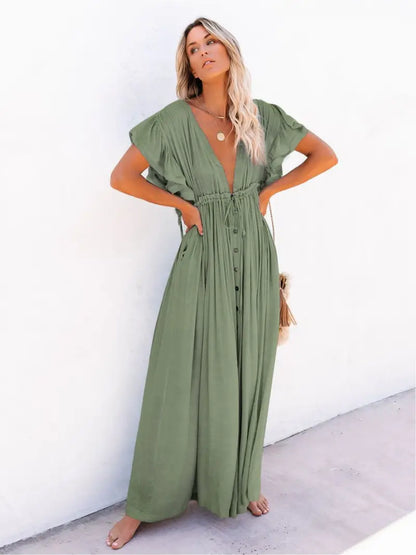 Pleated Plunging Dress