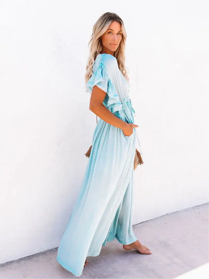 Pleated Plunging Dress