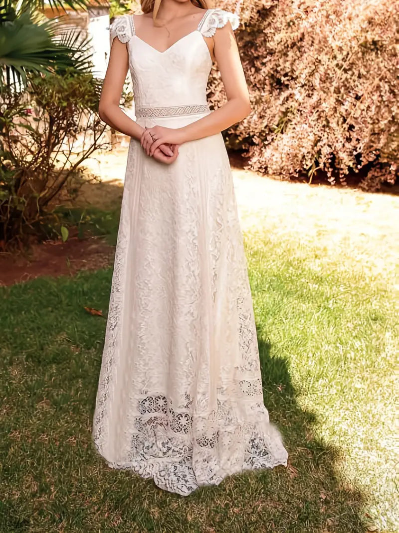 Boho White Lace Wedding Dress