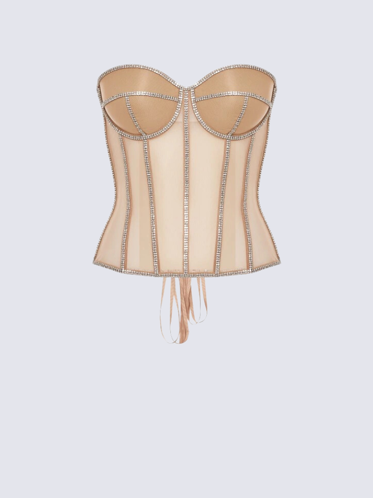 Secret form bra with rhinestones beige