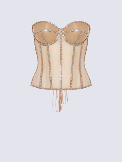 Secret form bra with rhinestones beige