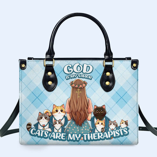 Cats Are My Therapists - Personalized Custom Leather Handbag For Cat Lovers - LL24