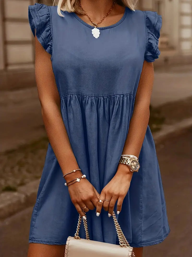 Sky Blue Ruffle Denim Dresses