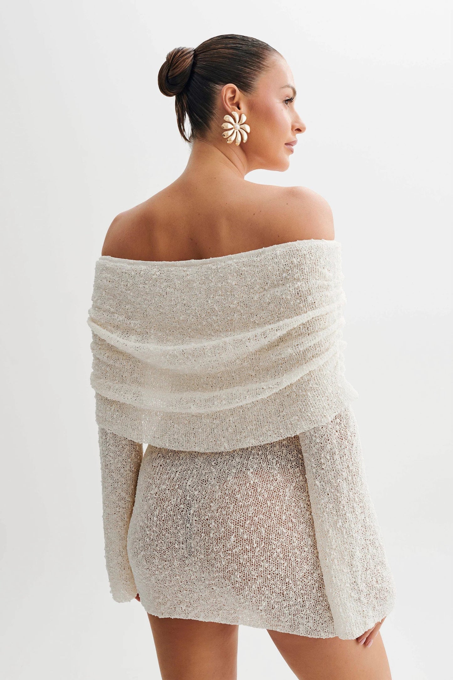 OFF SHOULDER BOUCLE MINI DRESS