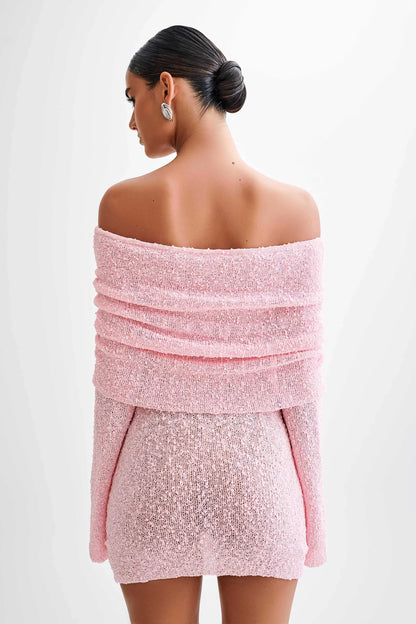 OFF-SHOULDER-MINIKLEID AUS BOUCLE