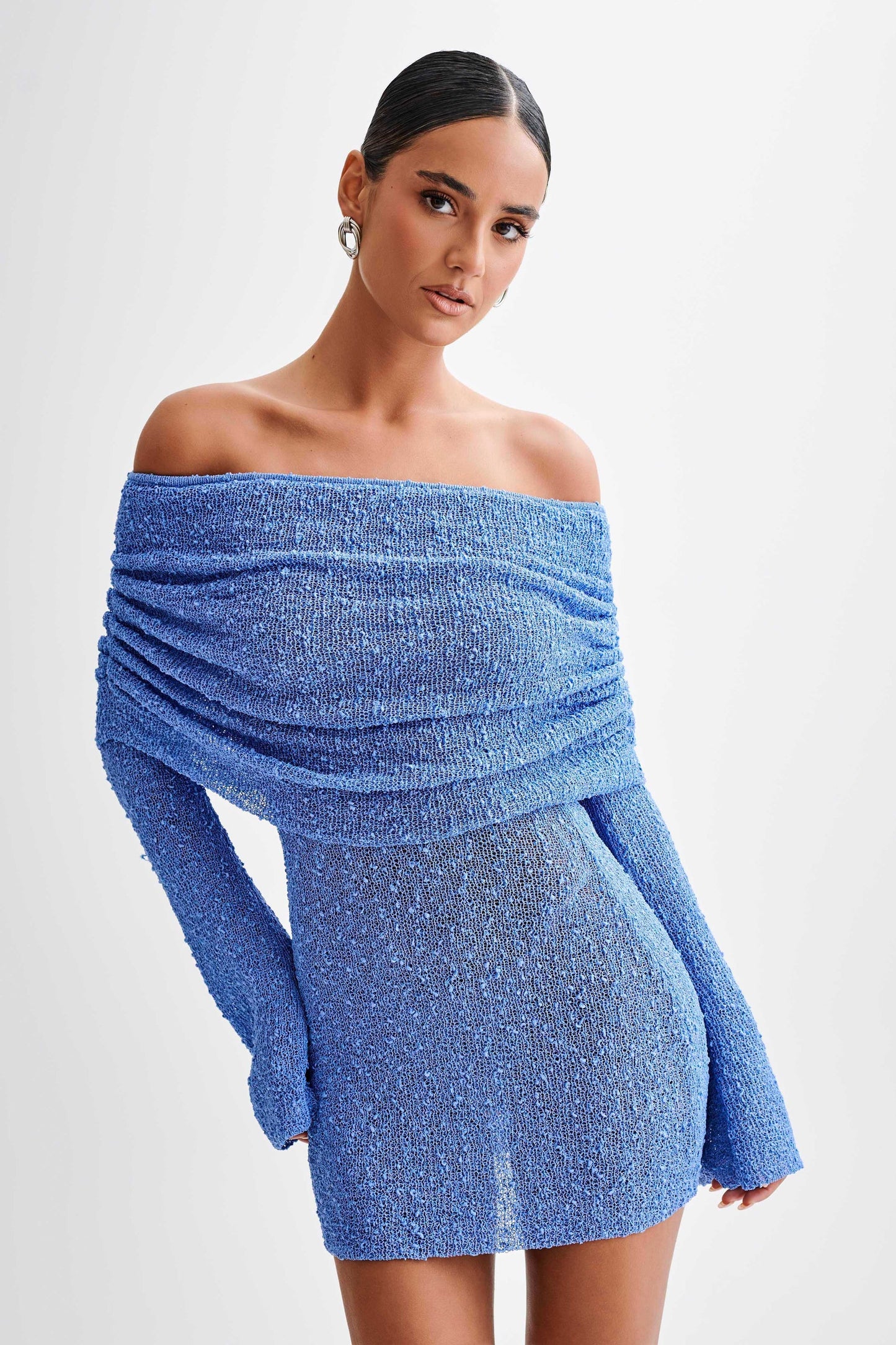 OFF-SHOULDER-MINIKLEID AUS BOUCLE