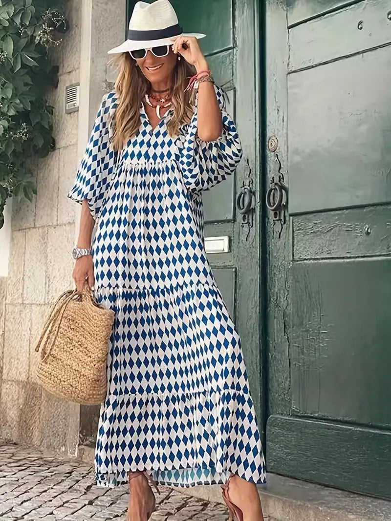 Lockeres Maxikleid im Boho-Stil mit Puffärmeln 