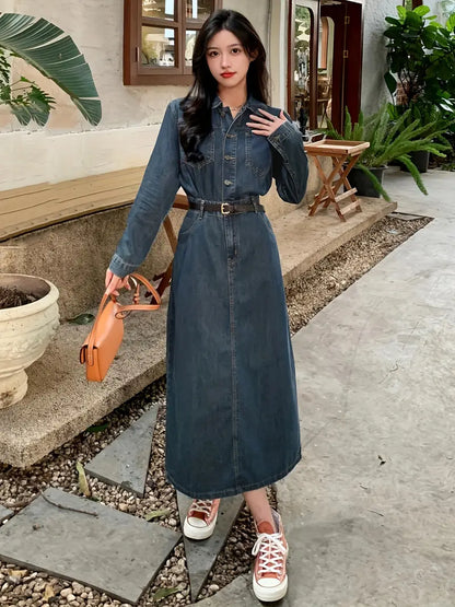 Blue Long Sleeves Denim Dress