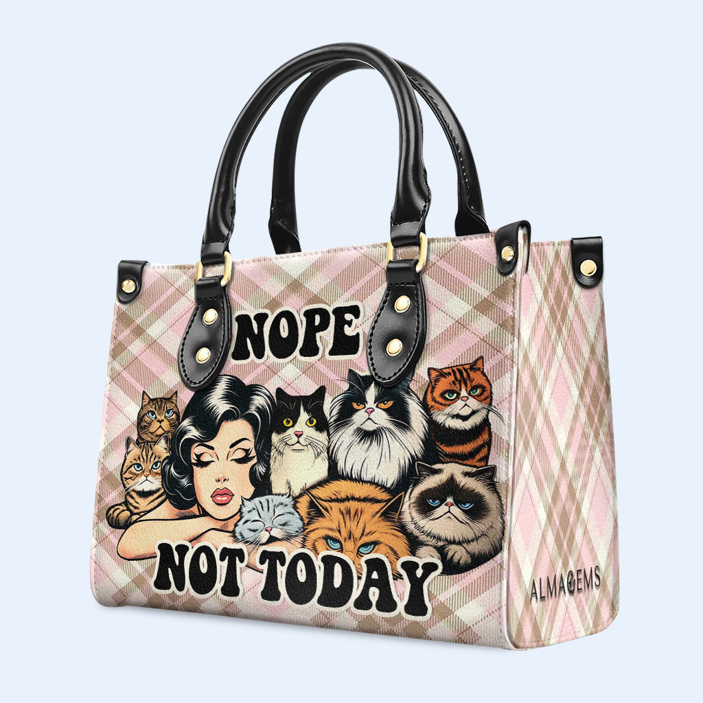 Nope. Not Today - Personalized Custom Leather Handbag For Cat Lovers - LL20