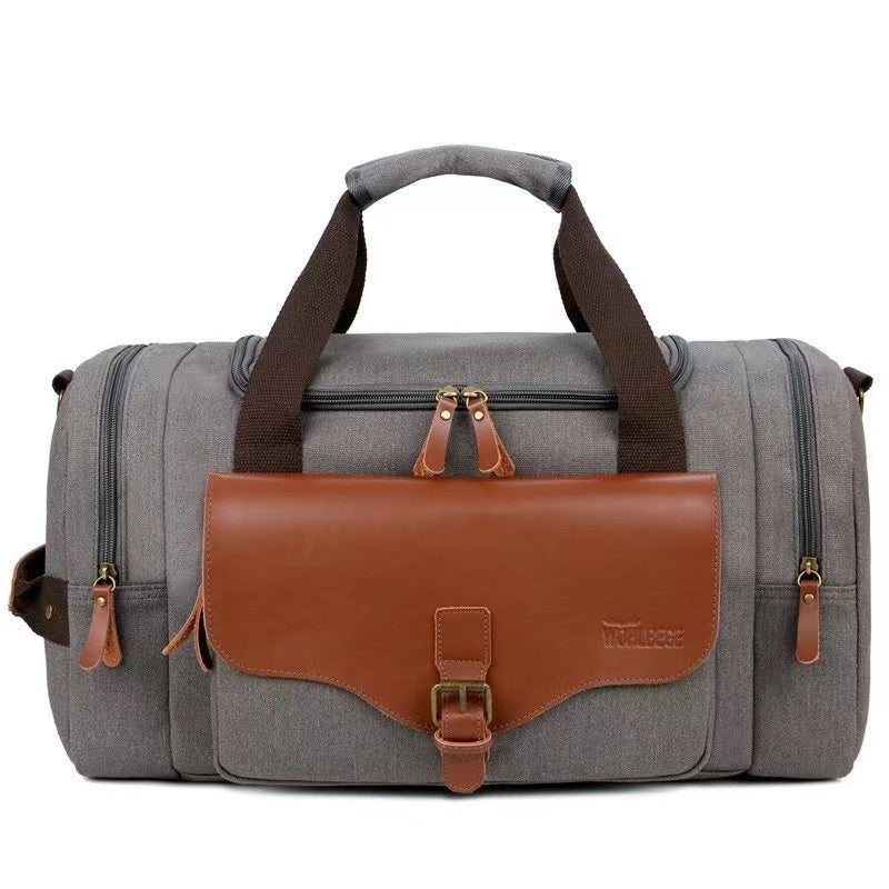 Multi-Compartment Leather Accent Duffle Bag